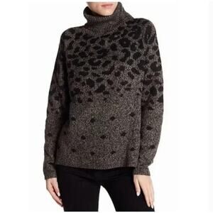 Anthropologie John + Jenn Gray Black Animal Print Mock Neck Sweater Womens Small